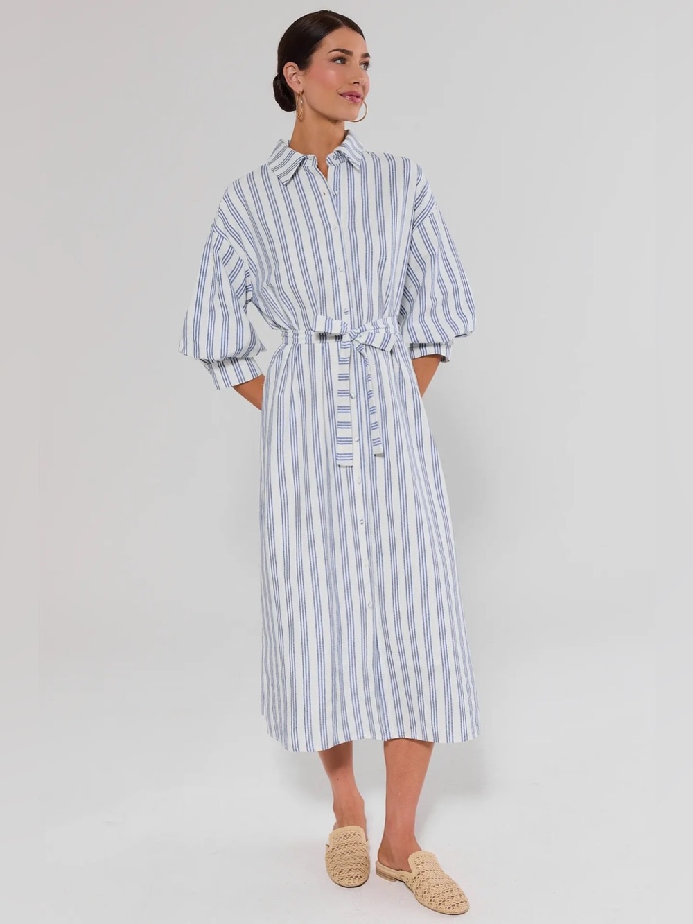 NWT Avara Summerlyn White Striped Midi Dress Sz S